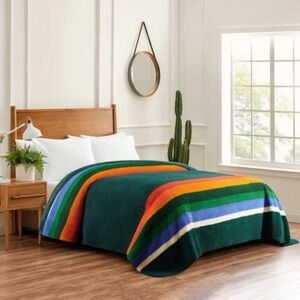 PENDLETON Crater Lake Rainbow Stripe Sherpa Fleece Blanket